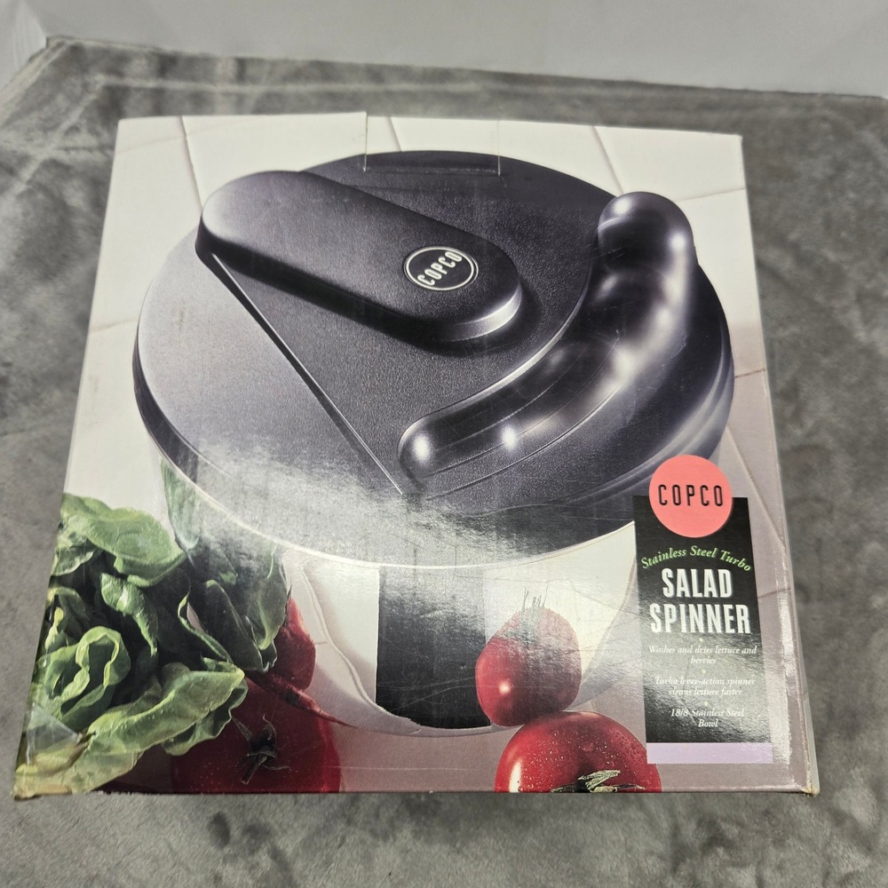 Copco Stainless Steel Turbo Salad Spinner 18/10 Bowl Black Lid 2555-5007 1999